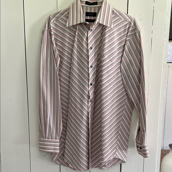 Claiborne Other - Claiborne Red and Blue Striped Collard Dress Shirt Pearl Gray Buttons Cotton